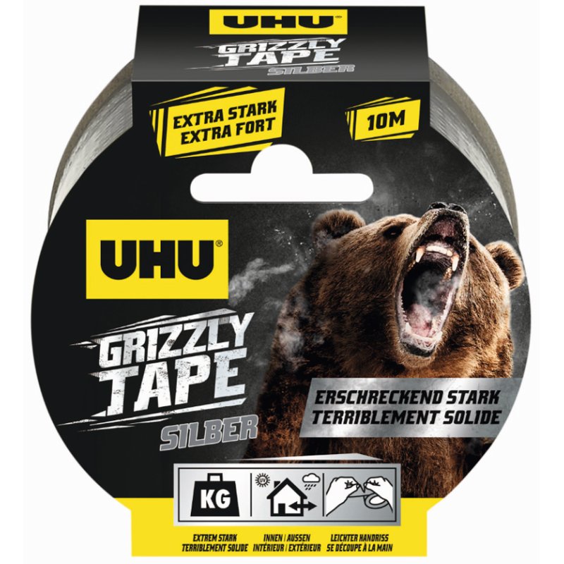 UHU Grizzly Tape weefselband, zilver, 49 mm × 25 m