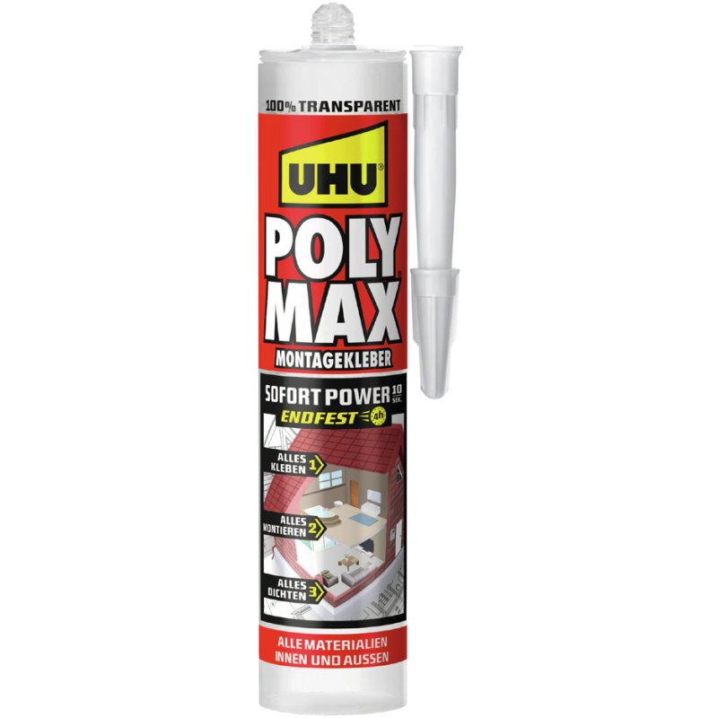UHU colle de montage Polymax Sofort Power, transparent, cartouche 300 g