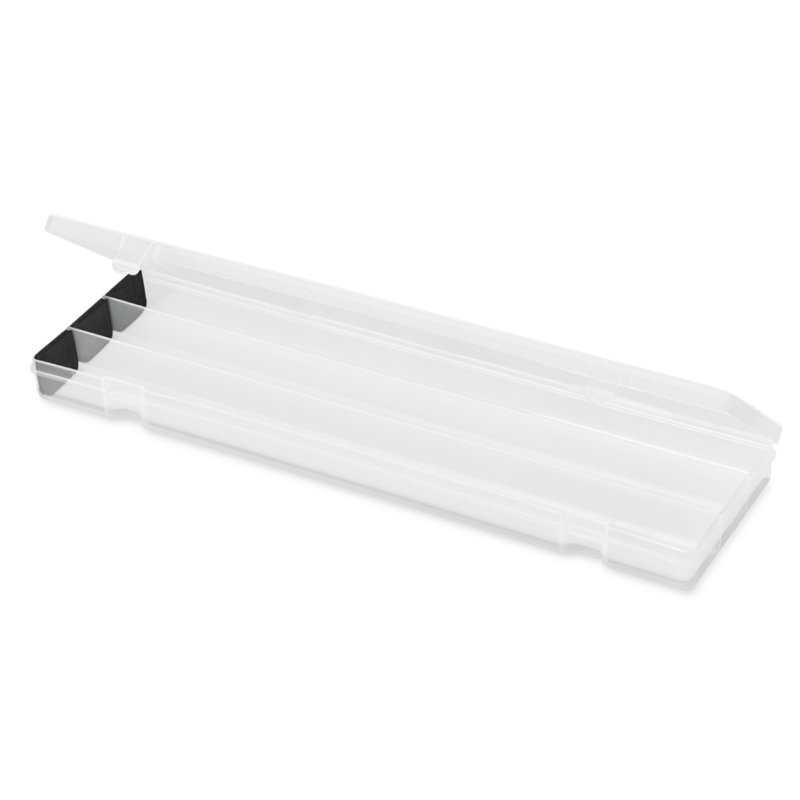 deflecto boîte à stylos avec couvercle, transparent, 3 compartiments, 425×140×125 mm