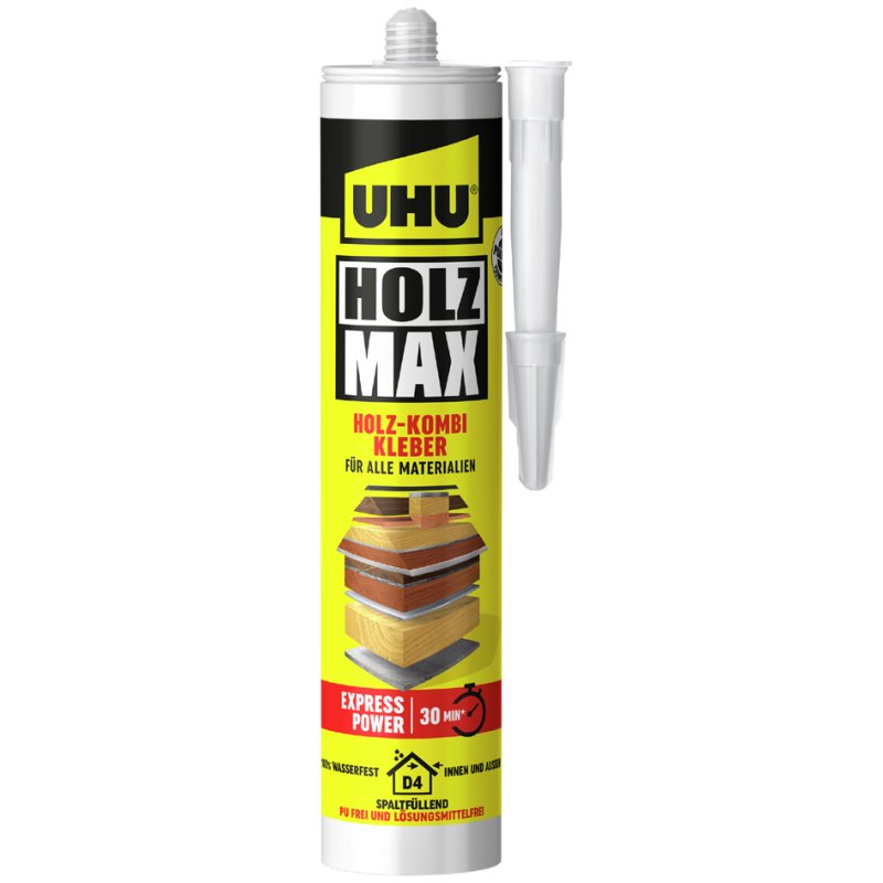 UHU colle de construction bois HOLZMAX, cartouche, résistant à l'eau, 380 g