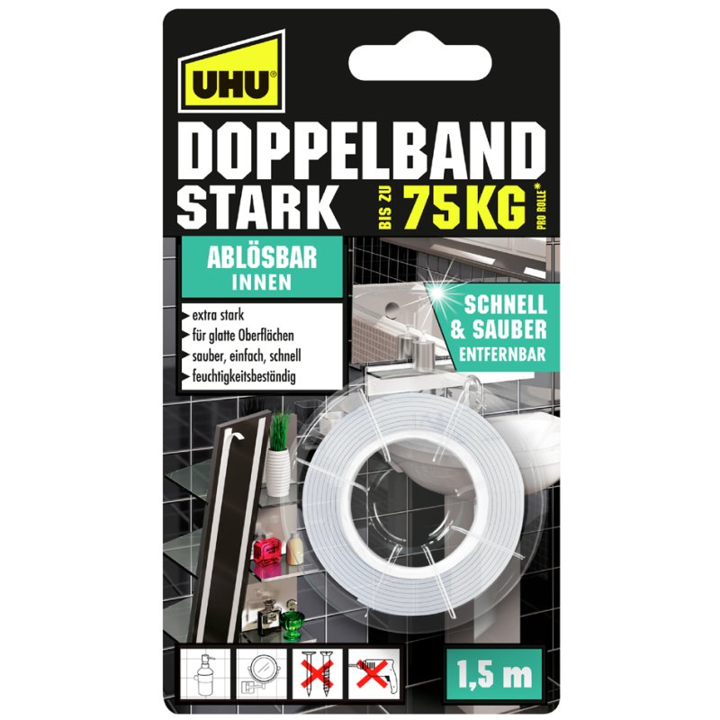 UHU ruban de montage STARK, double-face, blanc, 19 mm × 1,5 m