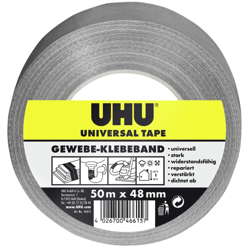 UHU universeel geweven tape, grijs, 48 mm × 50 m