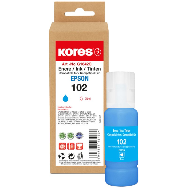 Kores inktfles G1642BK vervangt EPSON 102, zwart, 127 ml