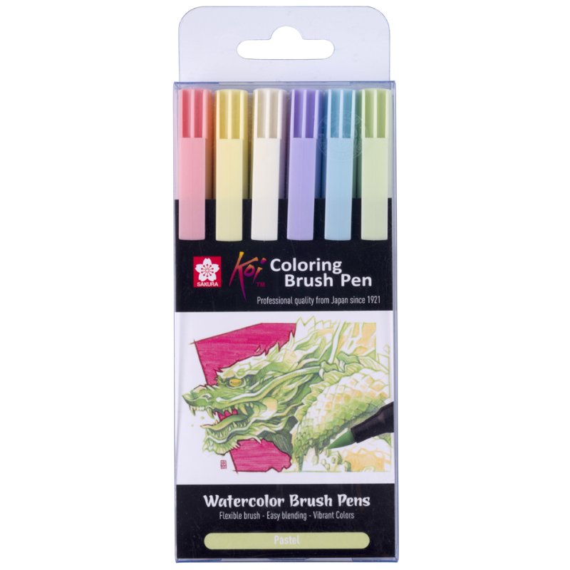SAKURA Koi Colouring Brush Pen stylos-pinceaux de coloriage, pastel, 6 pièces