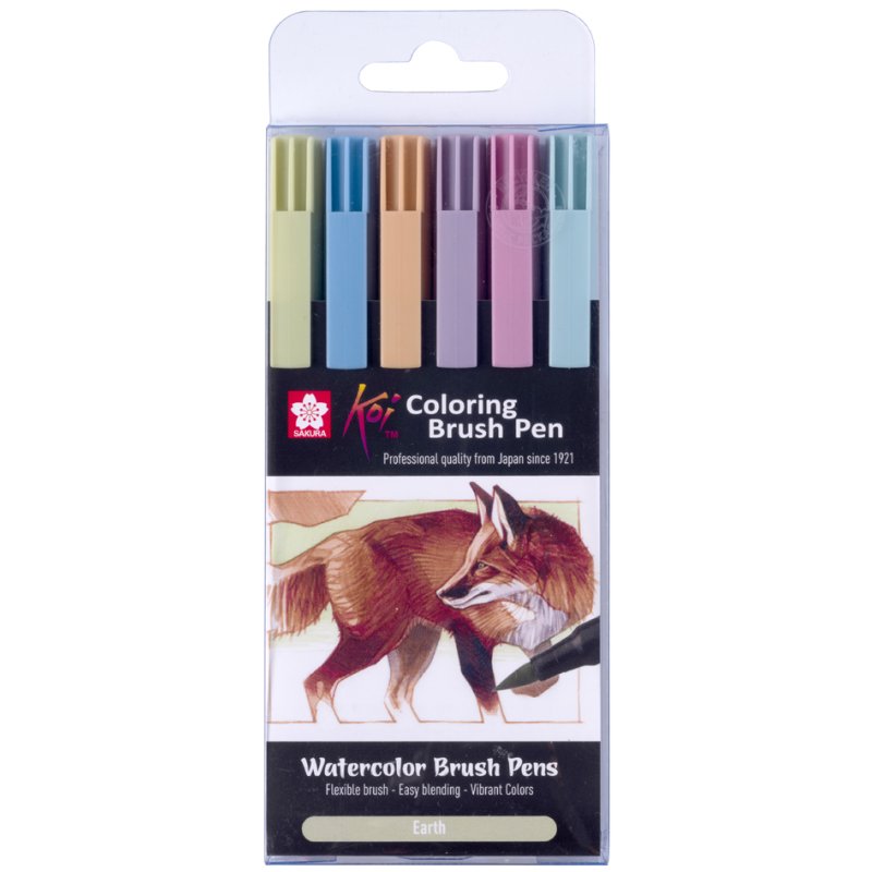 SAKURA Koi brush pens, earth tones, 6 pieces