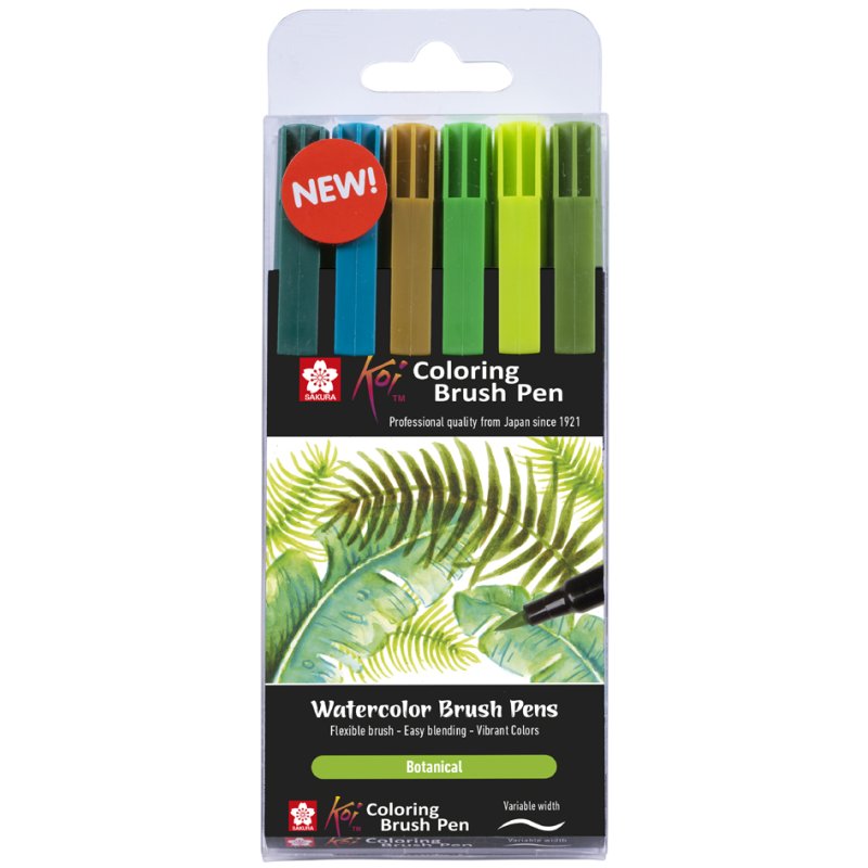 SAKURA Koi brush pen set botanical colours, 6 pieces