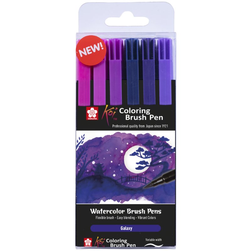 SAKURA Koi brush pens Galaxy, 6 colours, flexible nylon tip