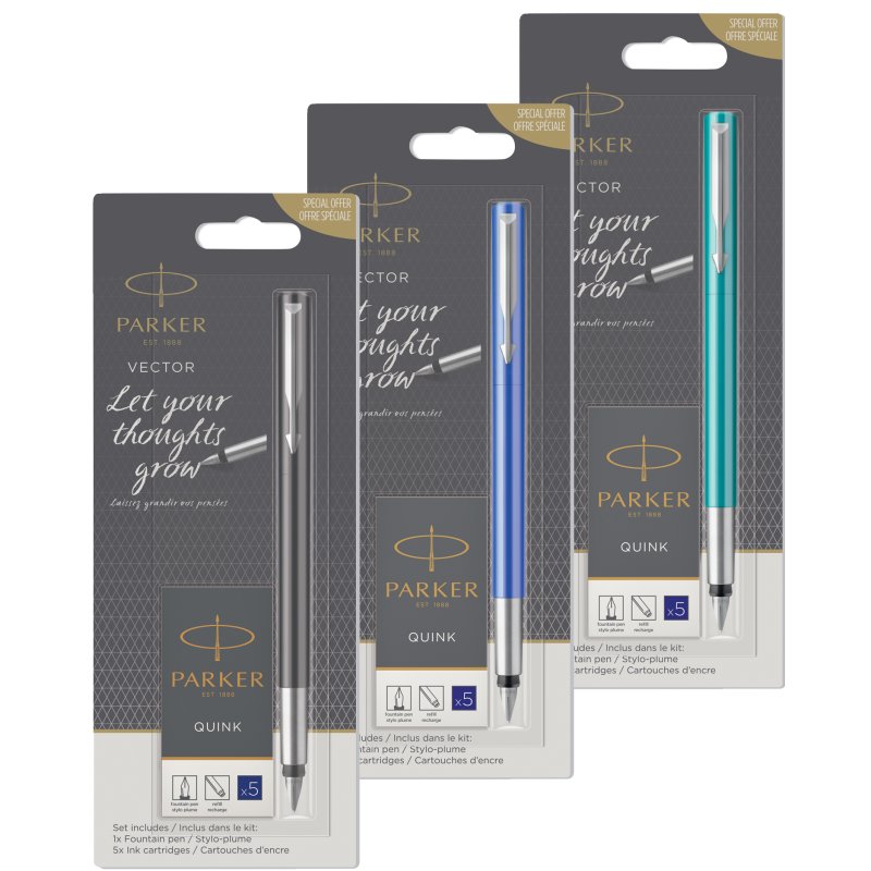 PARKER Vector stylo plume, pointe moyenne, couleurs assorties, 6 pièces