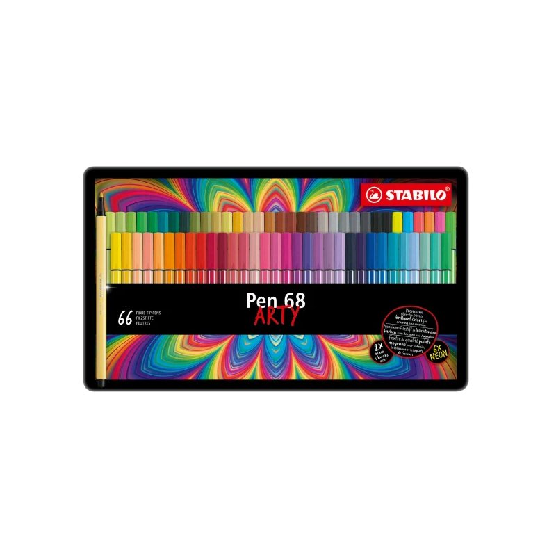 STABILO feutres Pen 68, étui métallique ARTY, 66 pièces