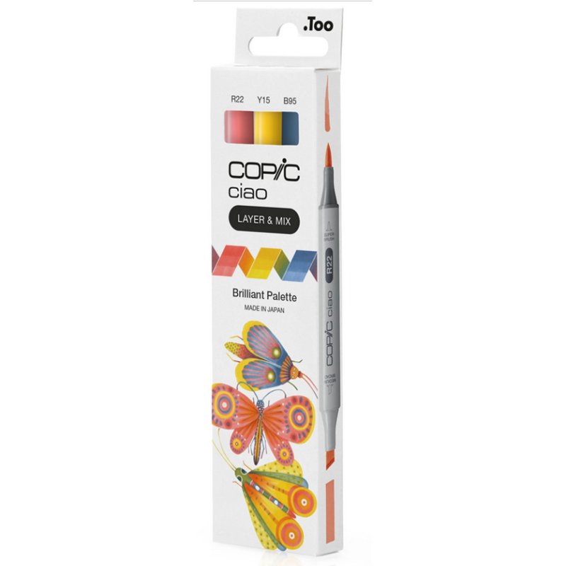 COPIC Marker Ciao Brilliant Palette, 3 pieces, alcohol-based, double-tipped