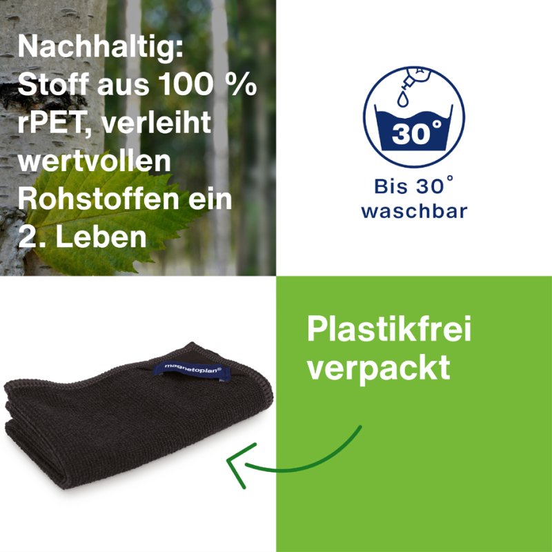 magnetoplan Chiffon de nettoyage magnetoCleaner ecoAware, noir, 300×300 mm, 100% PET recyclé