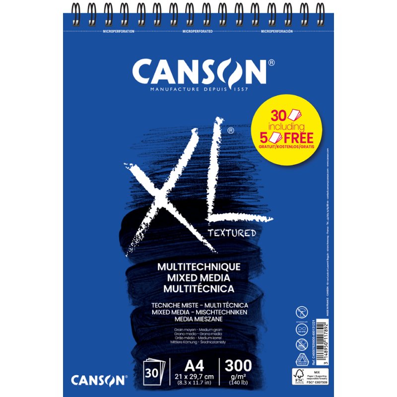 CANSON bloc à dessin XL Mixed Media, spirale, A5, 15 feuilles
