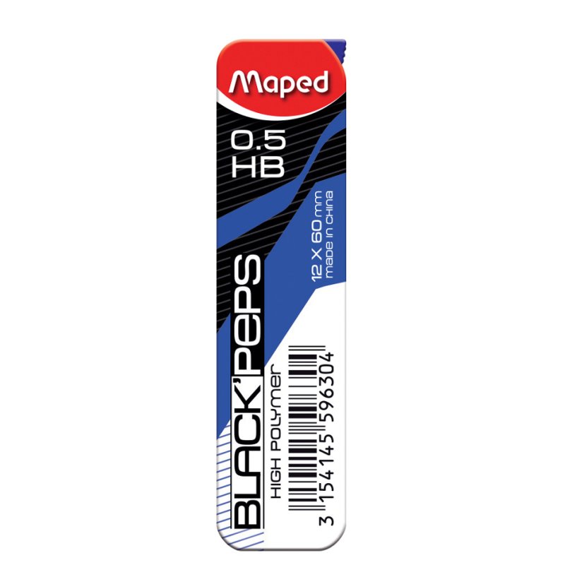 Maped mines pour porte-mine BLACK'PEPS, 0,7 mm, HB, 12 pièces