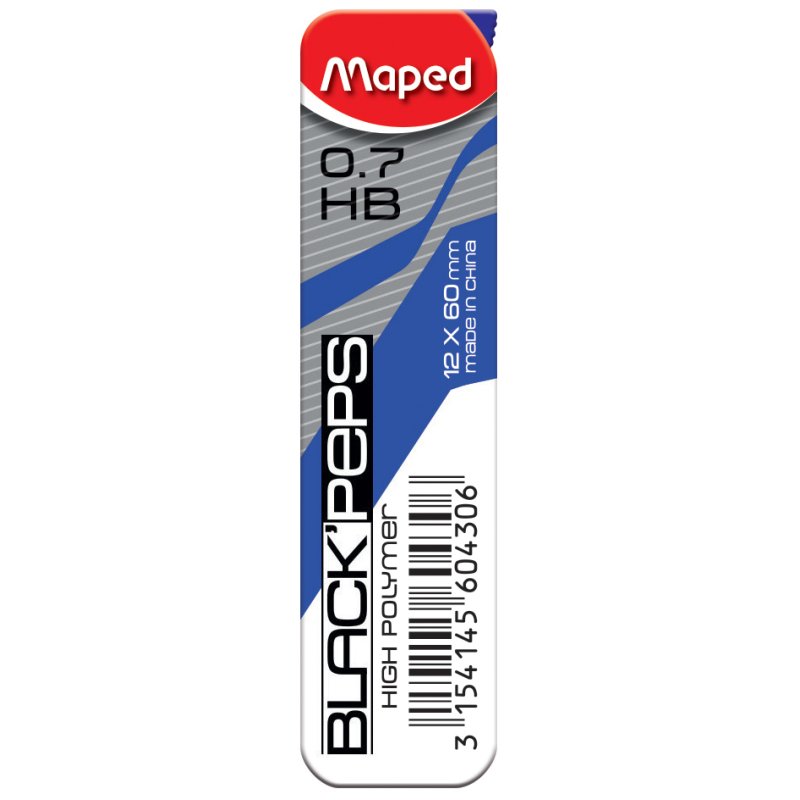 Maped mines pour porte-mine BLACK'PEPS, 0,7 mm, HB, 12 pièces