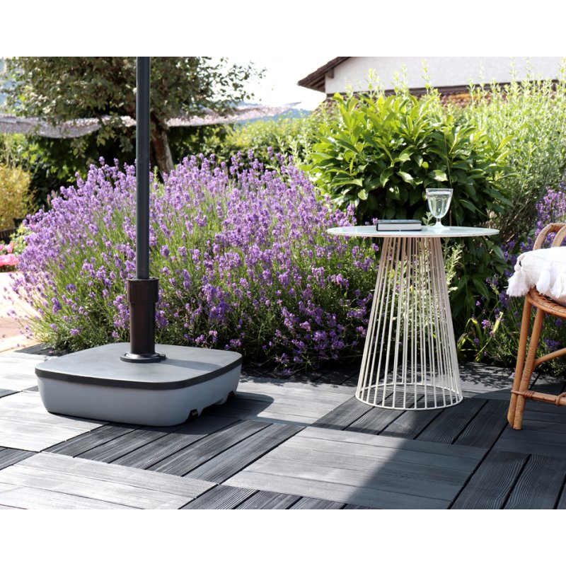 EDA socle de parasol plastique carré, avec roulettes, 495×495 mm, gris foncé