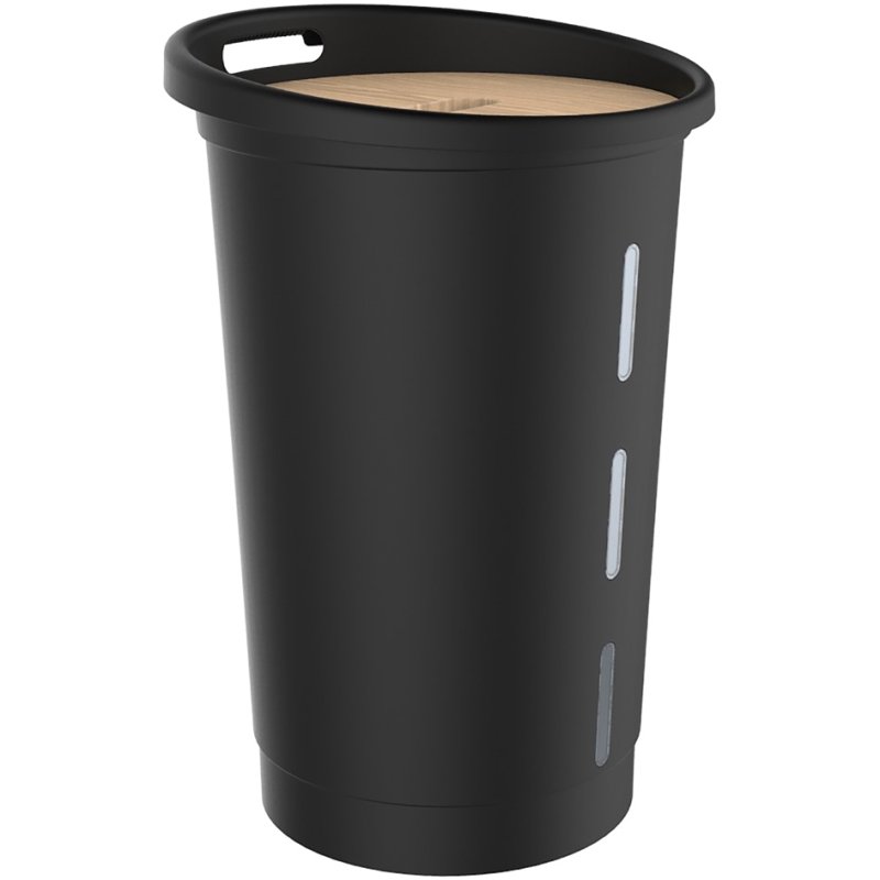 EDA boîte de rangement pour pellets, 38 litres, noir, plastique avec couvercle en bois