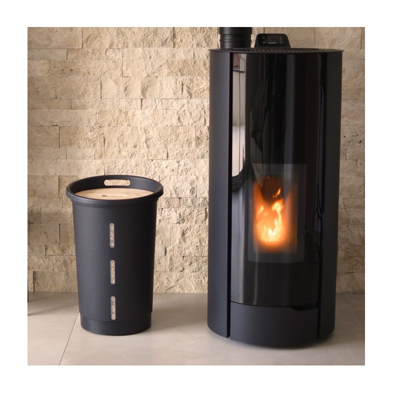 EDA boîte de rangement pour pellets, 38 litres, noir, plastique avec couvercle en bois