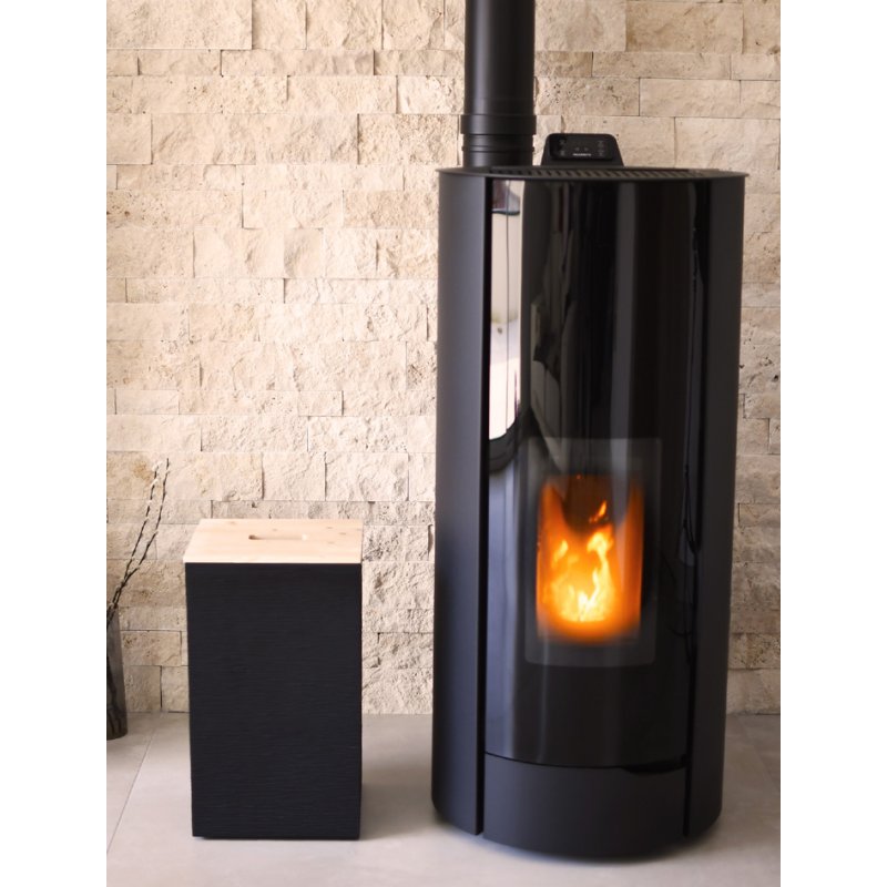 EDA boîte de rangement pour pellets, 36 litres, noir, plastique avec couvercle en bois