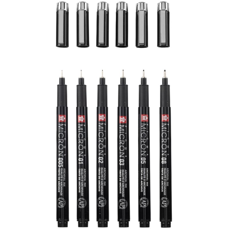 SAKURA Pigma Micron fineliners, permanent ink, felt case