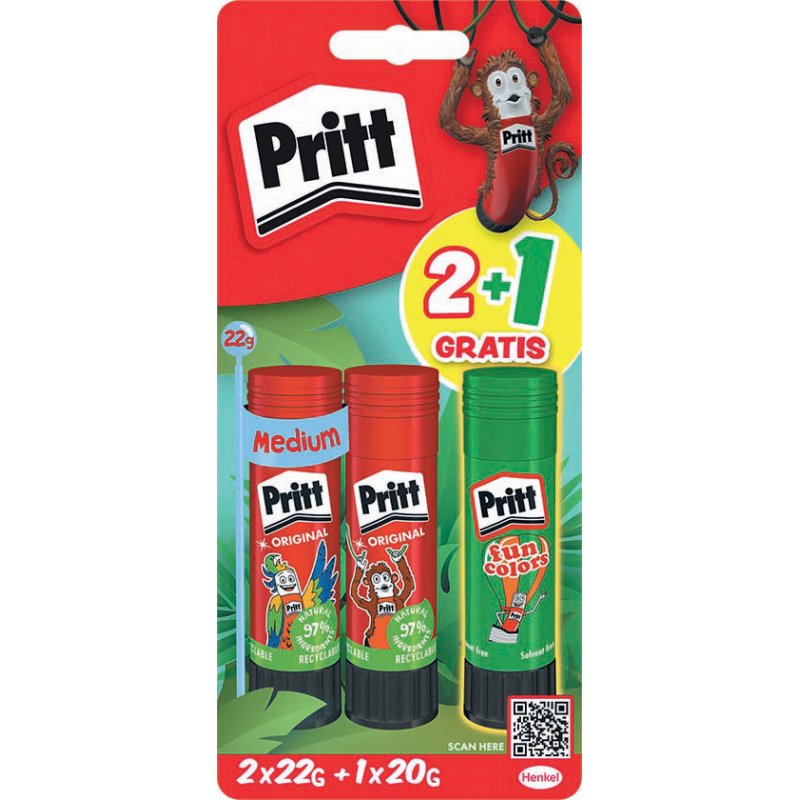 Pritt bâton de colle multipack, 2×22g + 1×20g, vert