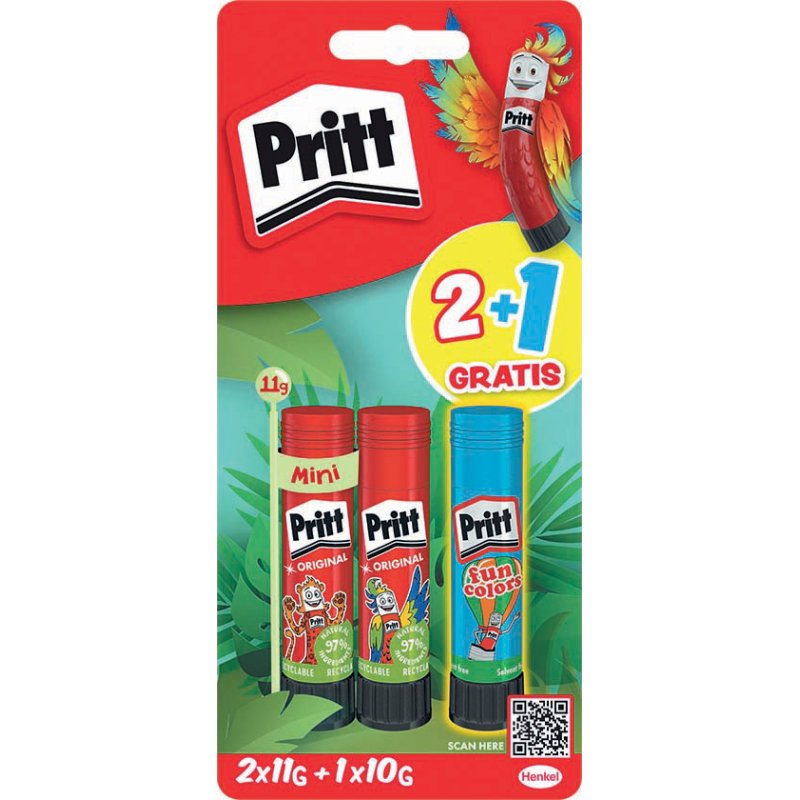 Pritt bâton de colle multipack, 2×22g + 1×20g, vert