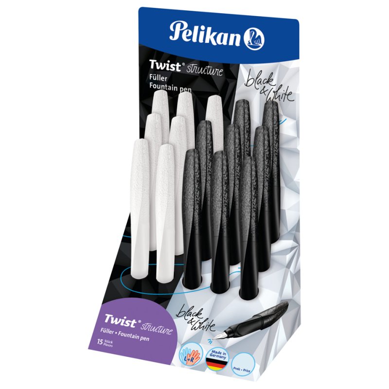 Pelikan Twist fountain pen Structure, shop display, pack of 12, black/white