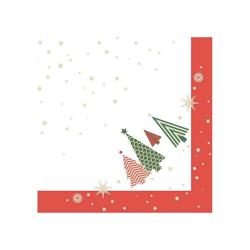 PAPSTAR kerstservetten Plain Christmas Trees, wit/rood, 400×400 mm, 3-laags, 50 stuks