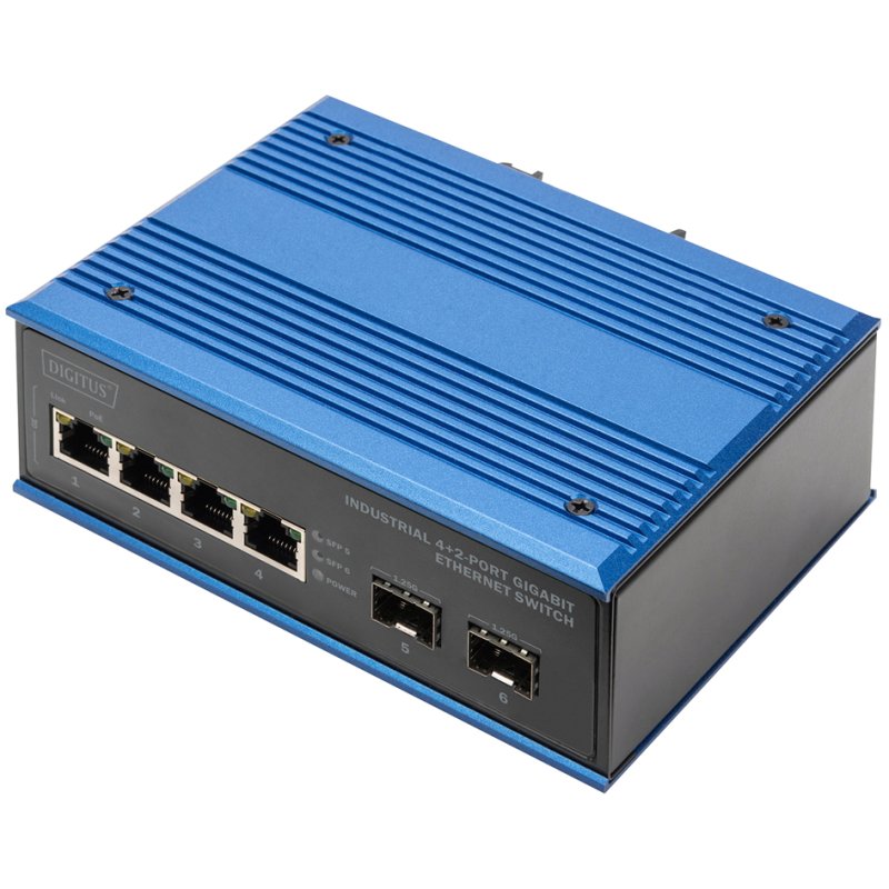 DIGITUS commutateur ethernet gigabit industriel, 4+2 ports, IP40, montage sur rail DIN