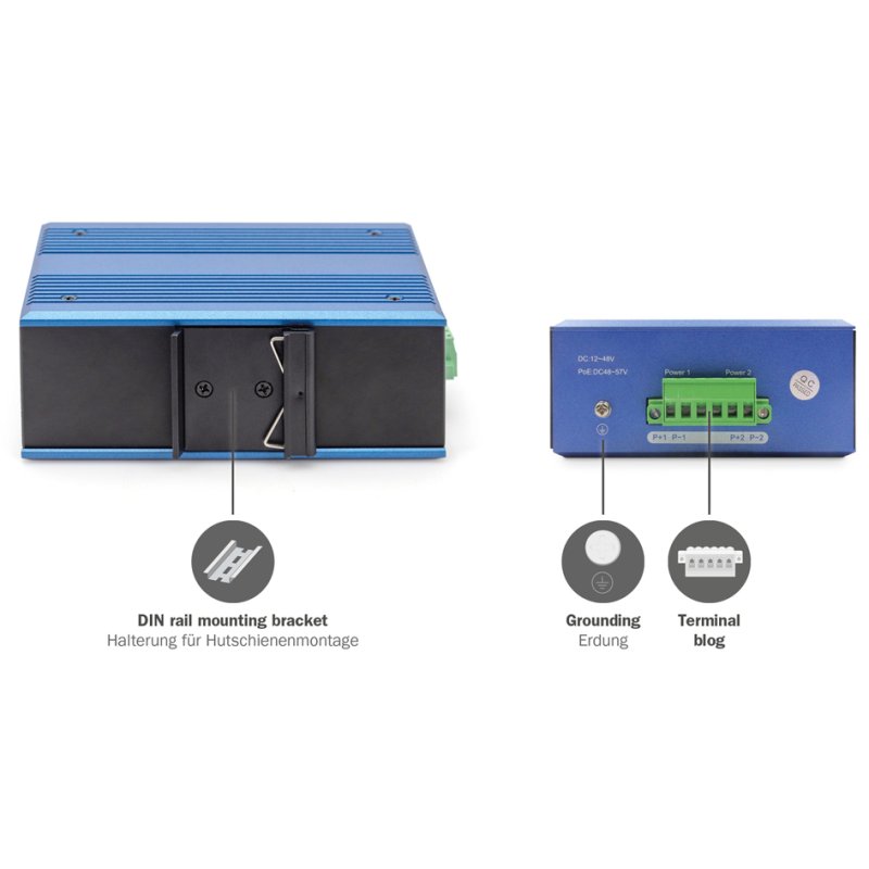 DIGITUS industrial Gigabit Ethernet switch, 8+2 ports, 20 Gbps, DIN-rail mounting