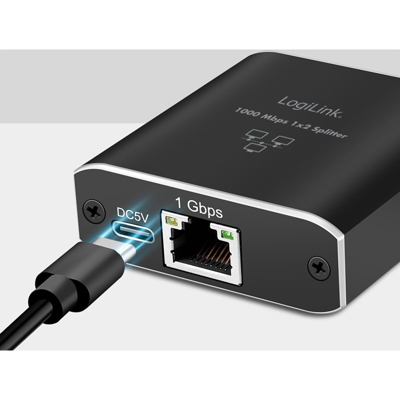 LogiLink Professional Gigabit Ethernet splitter, RJ45/USB-C to 2x RJ45, 1000 Mbit/s