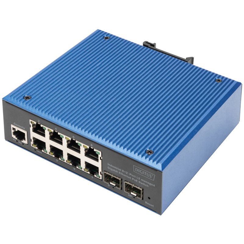 DIGITUS industrial Gigabit Ethernet PoE switch, managed, 8+2 ports, 20 Gbps