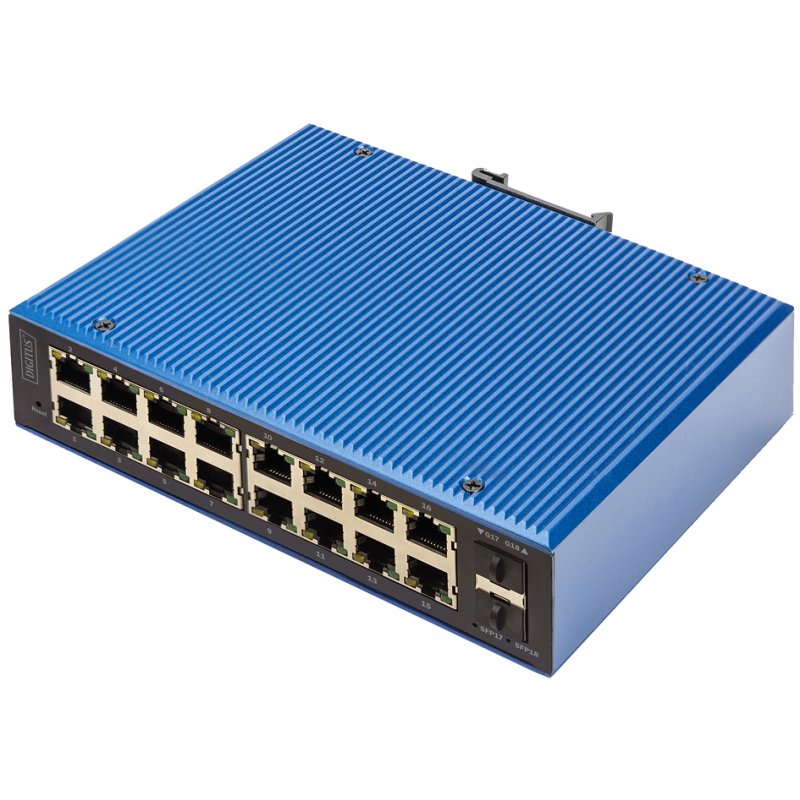 DIGITUS Industrial Gigabit Ethernet Switch, L2 managed, 16+2 ports, IP40