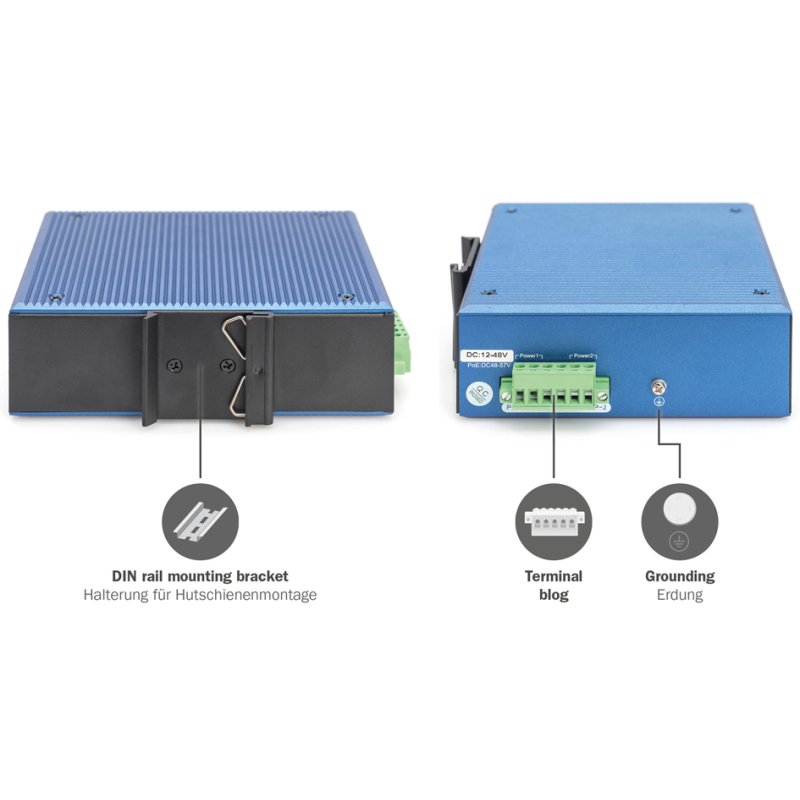 DIGITUS Industrial Commutateur Gigabit Ethernet PoE, managé, 16+2 ports, IP40