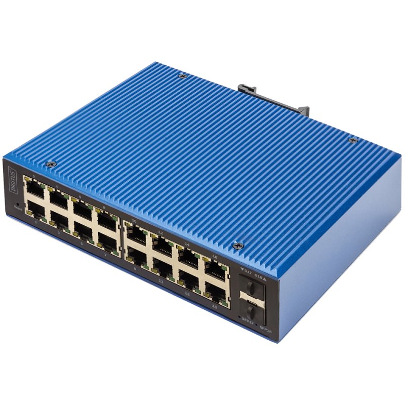 DIGITUS Industrial Commutateur Gigabit Ethernet PoE, managé, 16+2 ports, IP40