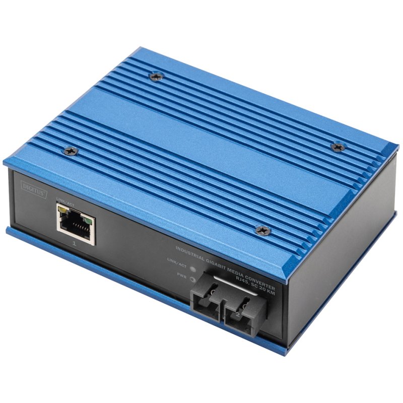 DIGITUS convertisseur média gigabit industriel, RJ45 vers fibre optique, portée 20 km