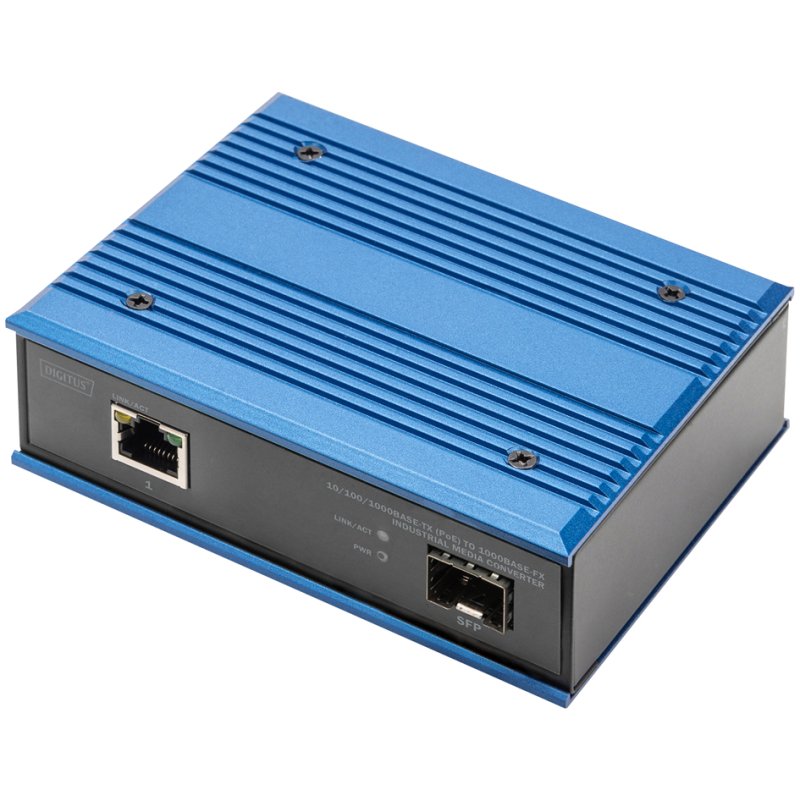 DIGITUS Industrial Convertisseur multimédia Gigabit Ethernet PoE+, 10/100/1000BaseTX, 1000Base-FX