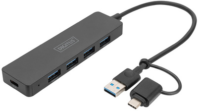 DIGITUS USB 3.0 hub 4-poorts, slim design, zwart, 1,2 m kabel