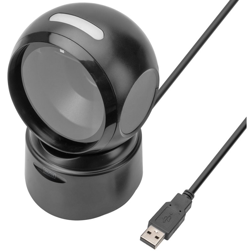 DIGITUS scanner de code-barres USB de bureau 1D/2D, noir, 200 scans/s, câble 1,4 m