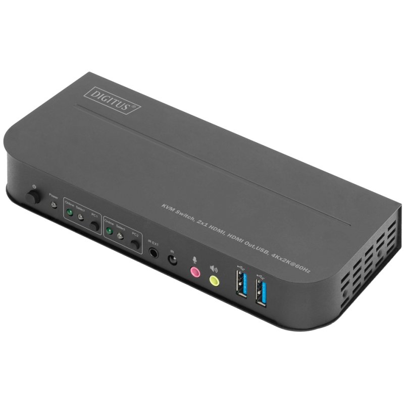 DIGITUS commutateur KVM de bureau avec hub USB, 2 connexions, 4K60Hz, noir