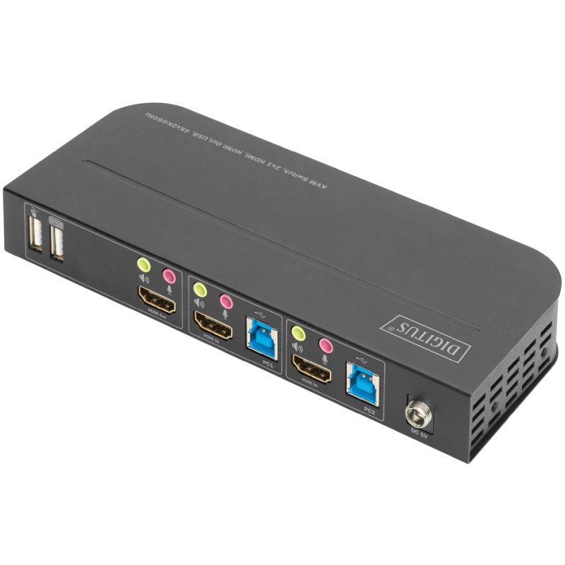 DIGITUS commutateur KVM de bureau avec hub USB, 2 connexions, 4K60Hz, noir