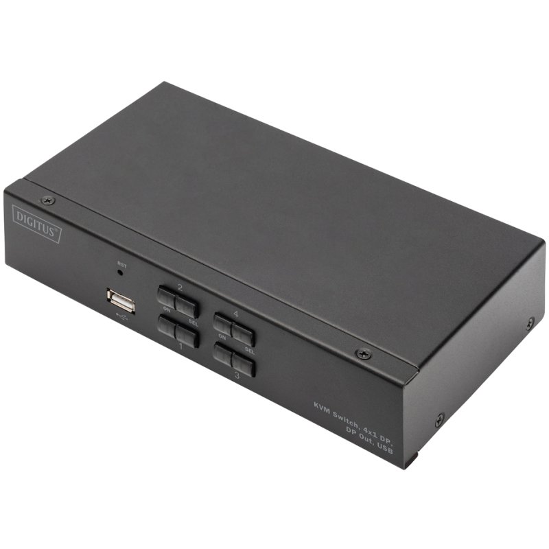 DIGITUS Commutateur KVM de Bureau, 4 ports, noir, avec câbles