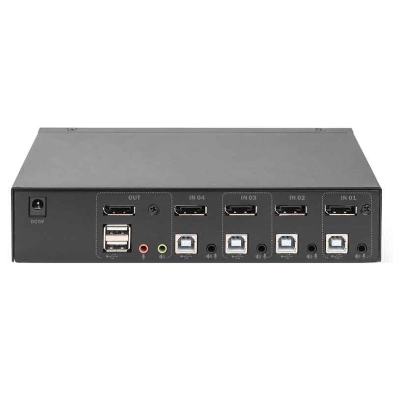 DIGITUS Commutateur KVM de Bureau, 4 ports, noir, avec câbles