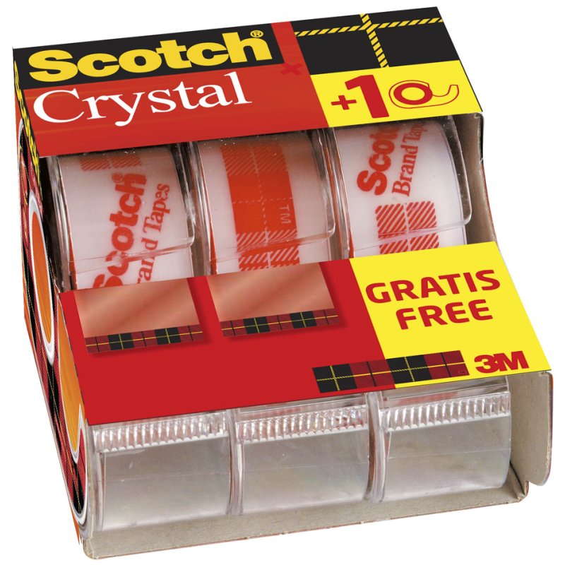 Scotch ruban adhésif Crystal Clear 600, transparent, 3 dérouleurs manuels