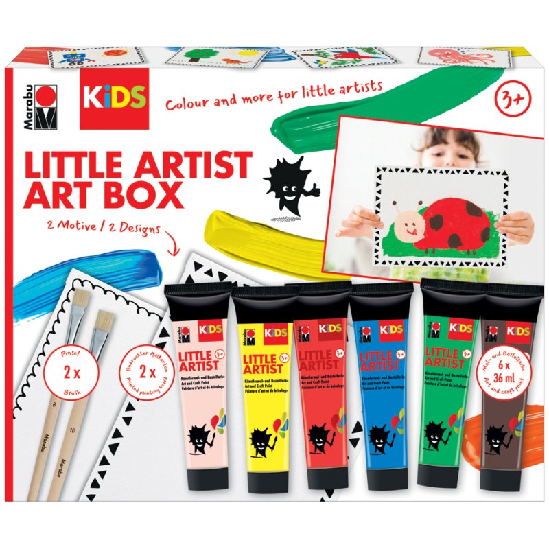 Marabu KiDS Little Artist art box, 6× 36 ml paint, 2 painting boards, 2 brushes