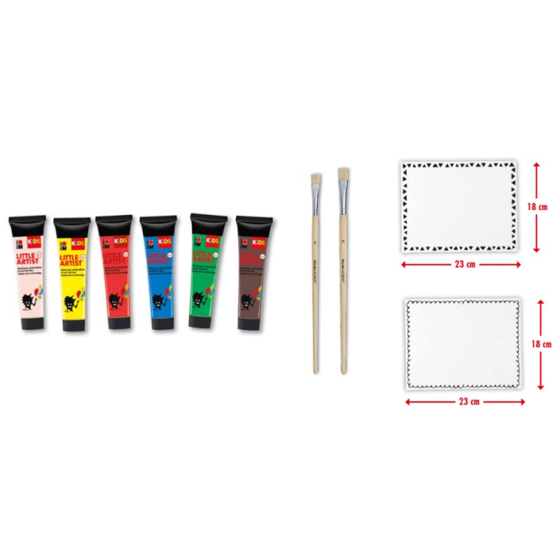 Marabu KiDS Little Artist art box, 6× 36 ml paint, 2 painting boards, 2 brushes