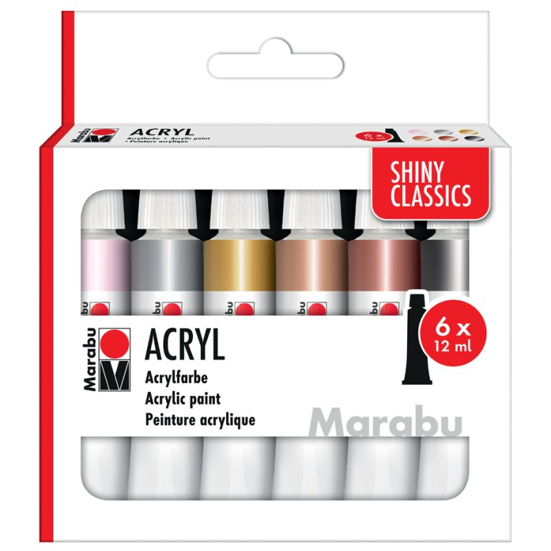 Marabu acrylverf set Shiny Classics, metallic kleuren, 6 × 12 ml