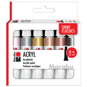 Marabu acrylverf set Shiny Classics, metallic kleuren, 6 × 12 ml