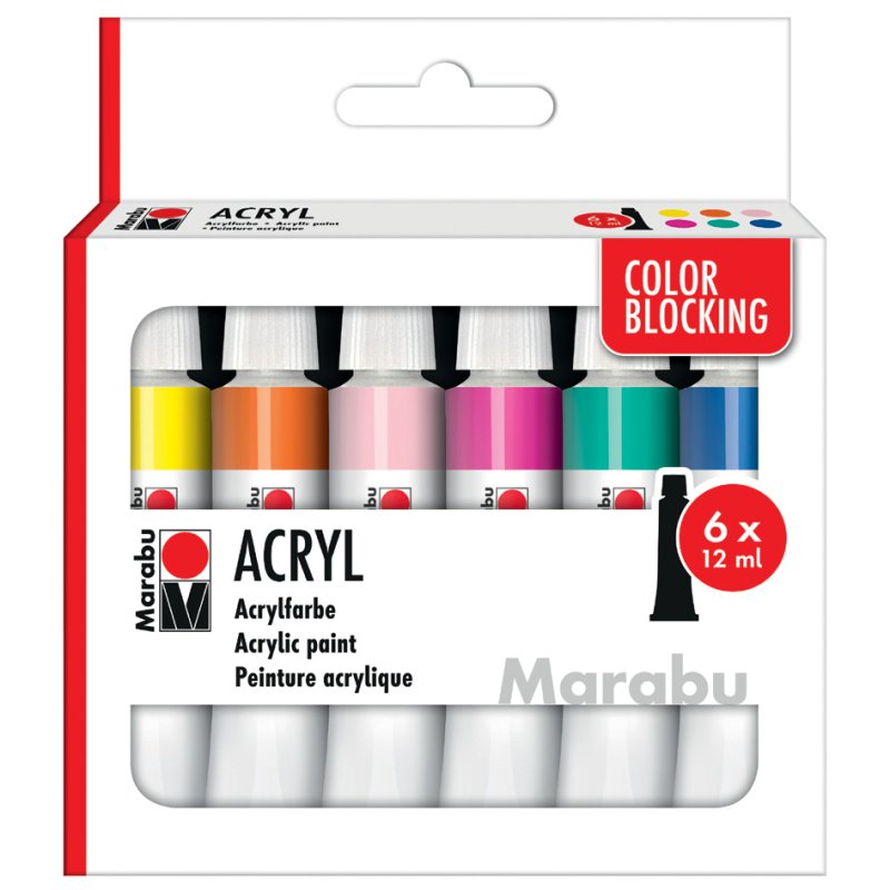 Marabu acrylverf set Color Blocking, 6 kleuren, 6 × 12 ml