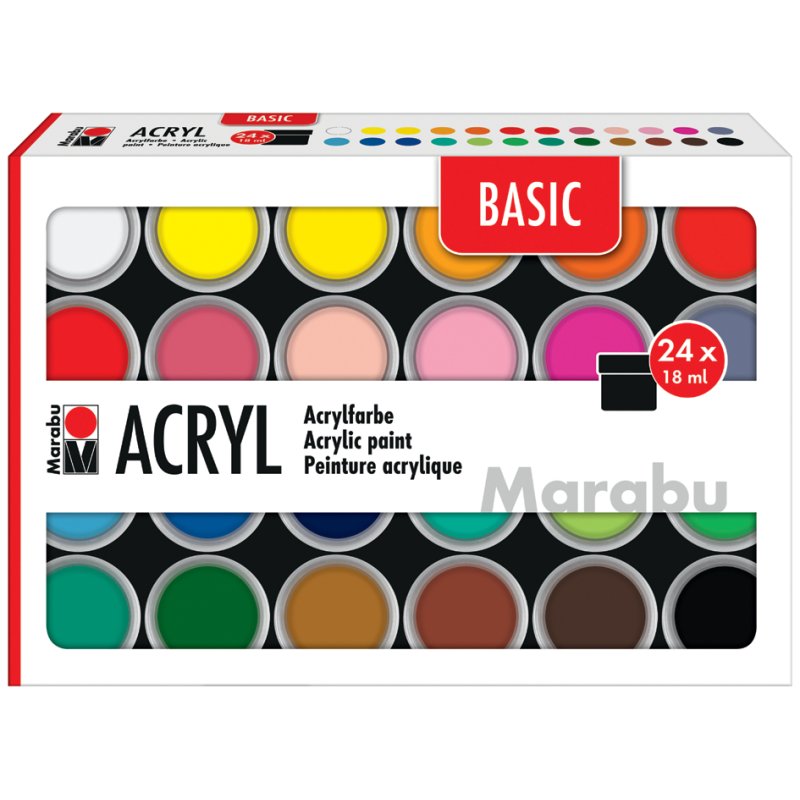 Marabu acrylverf set BASIC, 12 kleuren, 12 × 18 ml