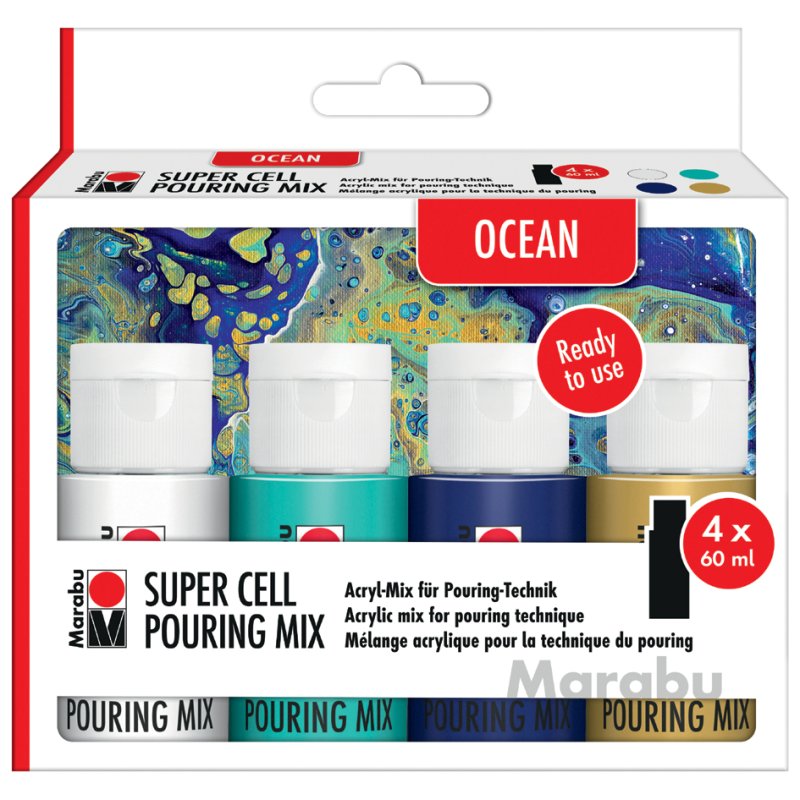 Marabu Super Cell Pouring mix-set Galaxy, 4 kleuren, 4 x 60 ml